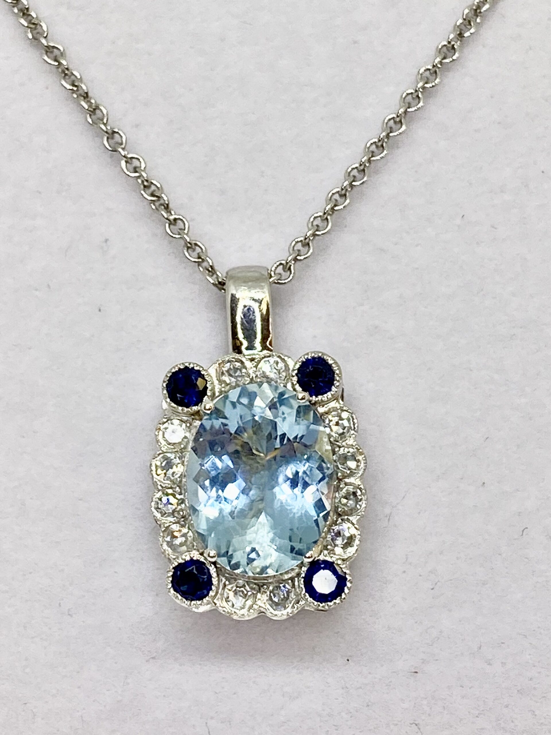 Aquamarine, Sapphire & Diamond Pendant - By Design Jewellers Killarney Mall